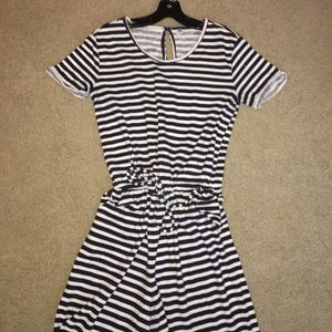 Striped jumpsuit with front tie